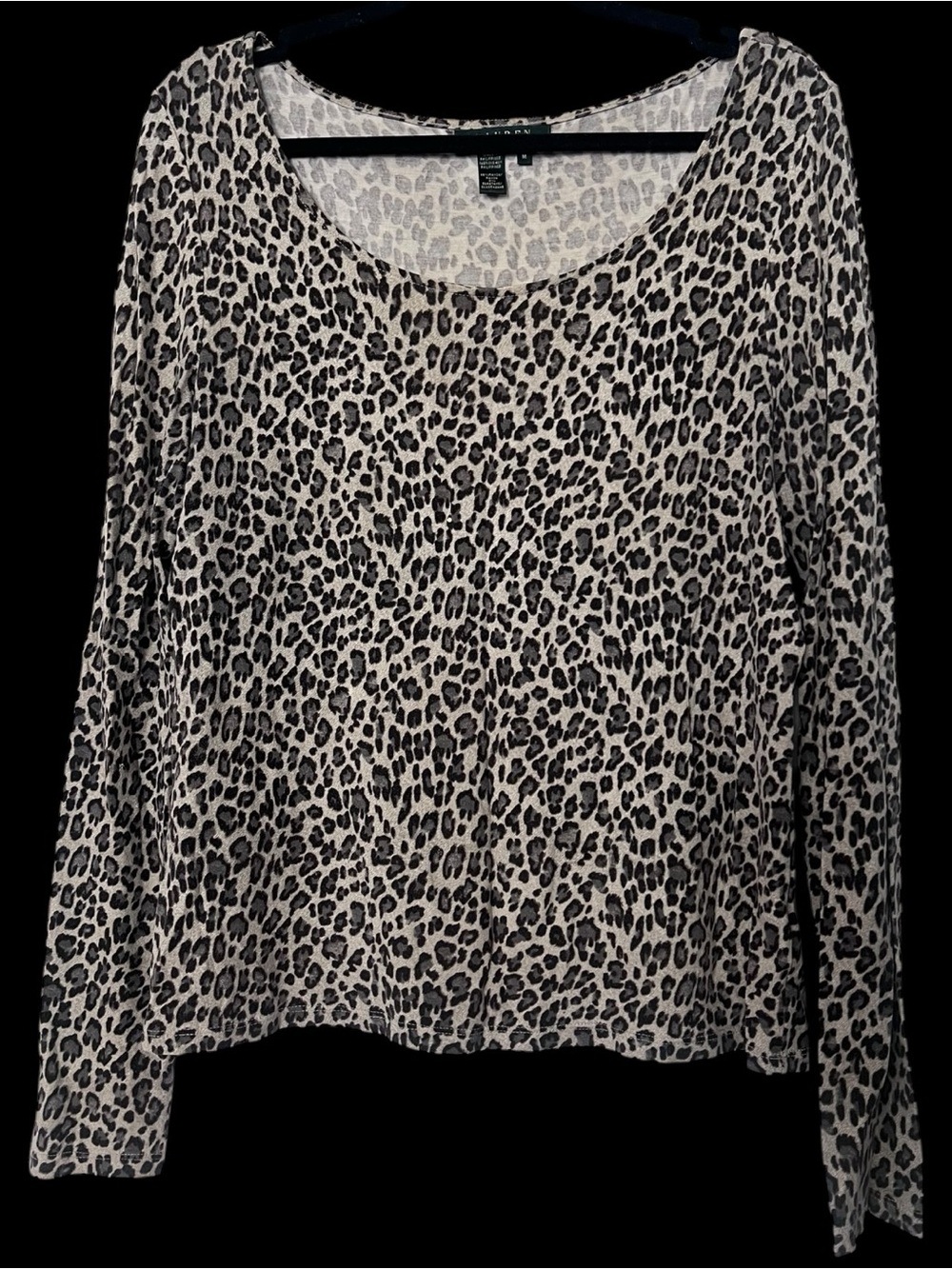 Lauren Ralph Lauren Leopard Print Top Women’s Medium Long Sleeve Stretch Knit